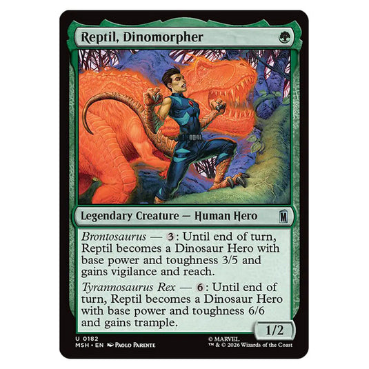Reptil, Dinomorpher 0182 card from the Magic The Gathering set Marvel Super Heroes