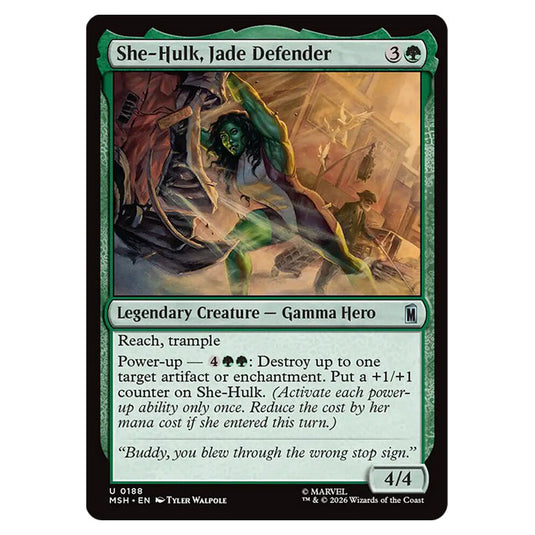 She-Hulk, Jade Defender 0188 card from the Magic The Gathering set Marvel Super Heroes