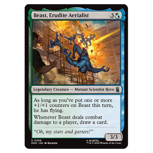 Beast, Erudite Aerialist 0206 card from the Magic The Gathering set Marvel Super Heroes