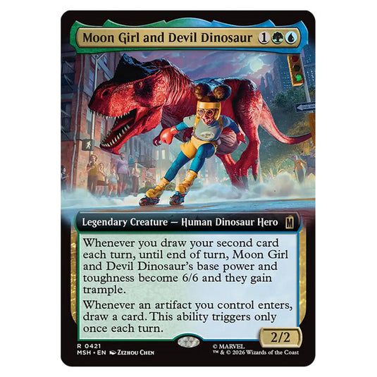 Moon Girl and Devil Dinosaur 0421 card from the Magic The Gathering set Marvel Super Heroes