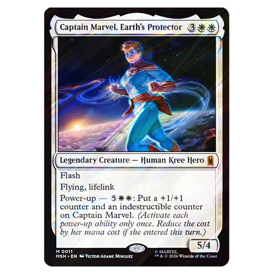 Captain Marvel, Earth's Protector 0011 card from the Magic The Gathering set Marvel Super Heroes