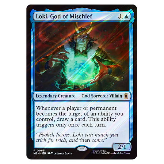 Loki, God of Mischief 0065 card from the Magic The Gathering set Marvel Super Heroes
