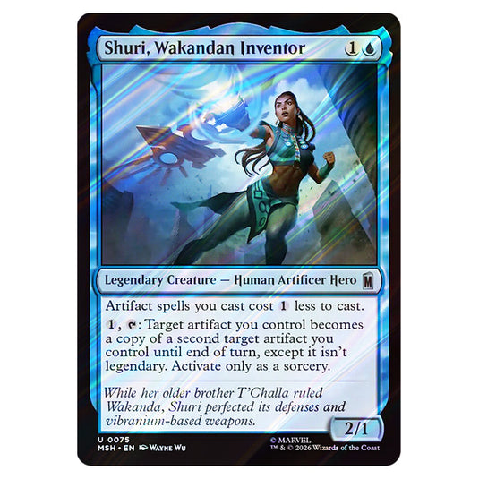 Shuri, Wakandan Inventor 0075 card from the Magic The Gathering set Marvel Super Heroes
