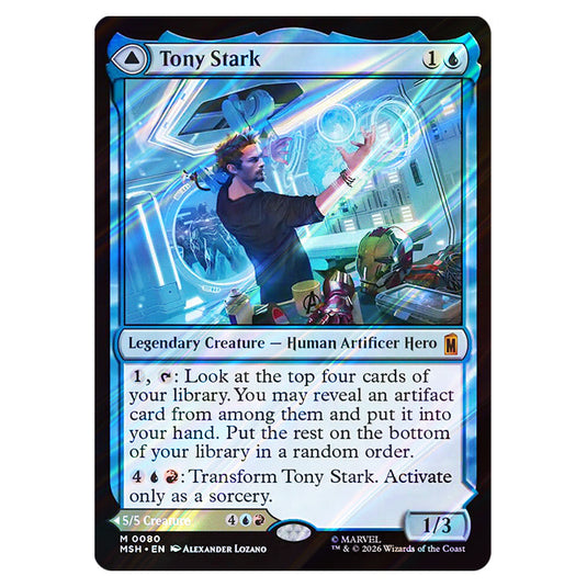Tony Stark // The Invincible Iron Man 0080 card from the Magic The Gathering set Marvel Super Heroes