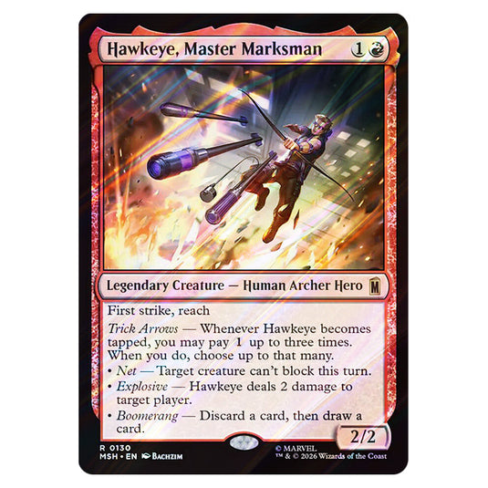 Hawkeye, Master Marksman 0130 card from the Magic The Gathering set Marvel Super Heroes