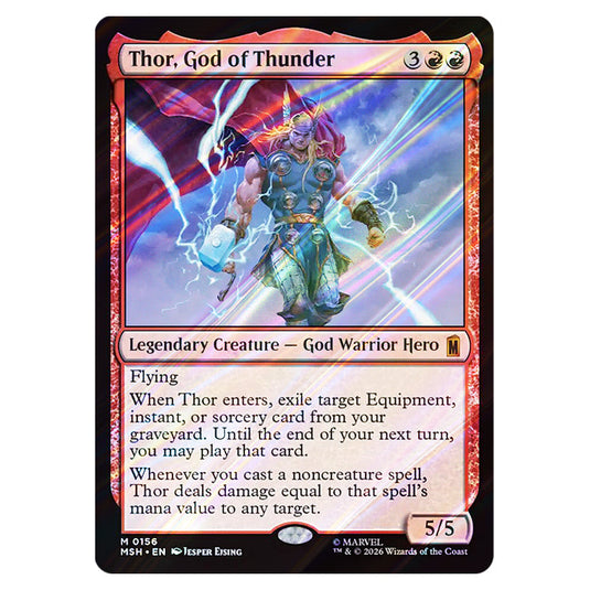Thor, God of Thunder 0156 card from the Magic The Gathering set Marvel Super Heroes