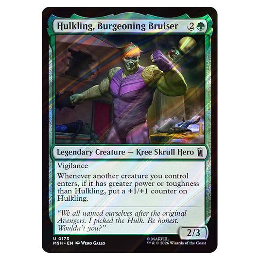 Hulkling, Burgeoning Bruiser 0173 card from the Magic The Gathering set Marvel Super Heroes