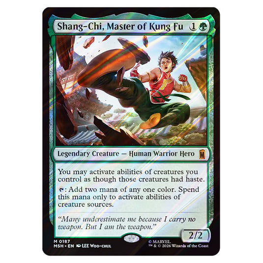 Shang-Chi, Master of Kung Fu 0187 card from the Magic The Gathering set Marvel Super Heroes