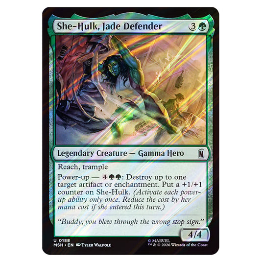 She-Hulk, Jade Defender 0188 card from the Magic The Gathering set Marvel Super Heroes