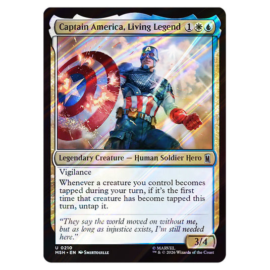 Captain America, Living Legend 0210 card from the Magic The Gathering set Marvel Super Heroes