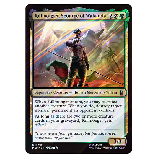 Killmonger, Scourge of Wakanda 0218 card from the Magic The Gathering set Marvel Super Heroes