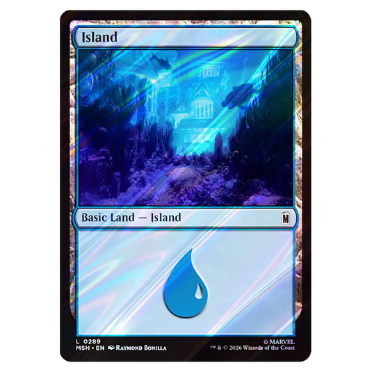 Island 0289 card from the Magic The Gathering set Marvel Super Heroes