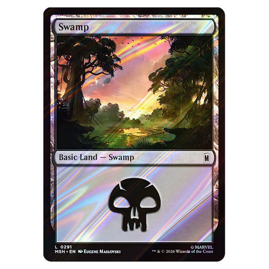 Swamp 0291 card from the Magic The Gathering set Marvel Super Heroes