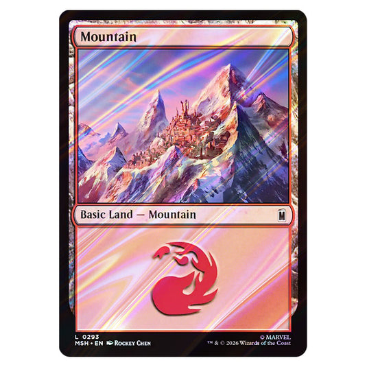 Mountain 0293 card from the Magic The Gathering set Marvel Super Heroes