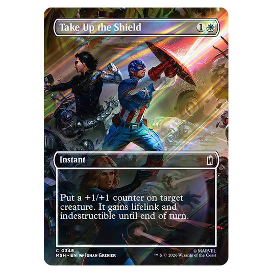 Take Up the Shield 0348 card from the Magic The Gathering set Marvel Super Heroes