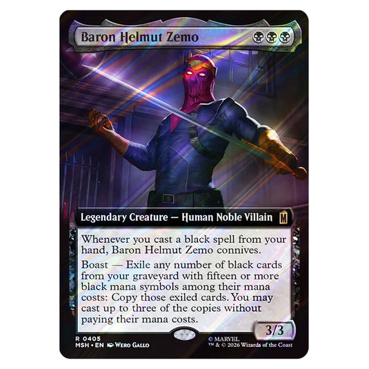 Baron Helmut Zemo 0405 card from the Magic The Gathering set Marvel Super Heroes