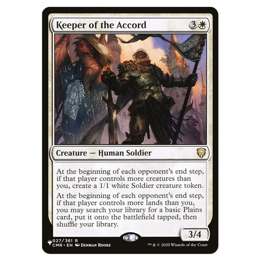 Keeper of the Accord CMR-27 card from the Magic The Gathering set The List