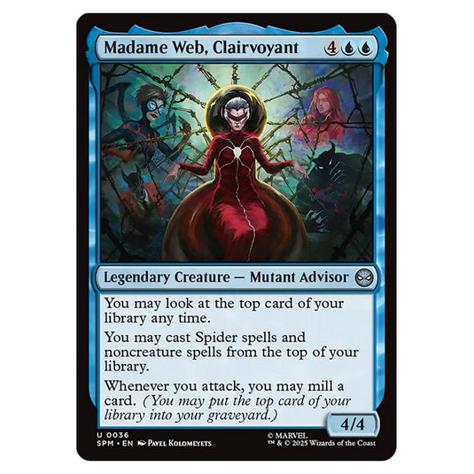 Madame Web, Clairvoyant 0036 card from the Magic The Gathering set Marvel's Spider-Man
