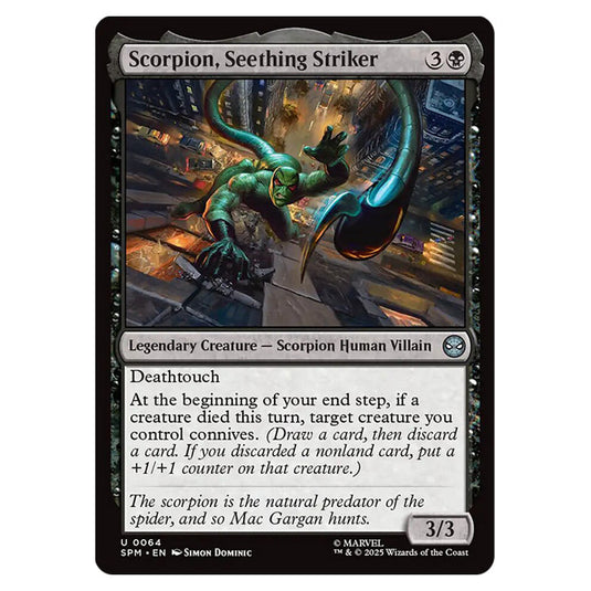 Scorpion, Seething Striker 0064 card from the Magic The Gathering set Marvel's Spider-Man