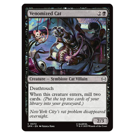 Venomized Cat 0072 card from the Magic The Gathering set Marvel's Spider-Man