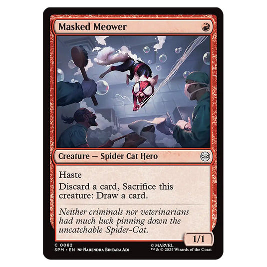 Masked Meower 0082 card from the Magic The Gathering set Marvel's Spider-Man