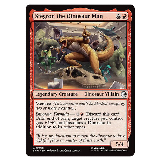 Stegron the Dinosaur Man 0095 card from the Magic The Gathering set Marvel's Spider-Man