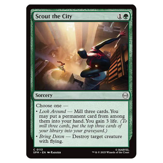 Scout the City 0113 card from the Magic The Gathering set Marvel's Spider-Man