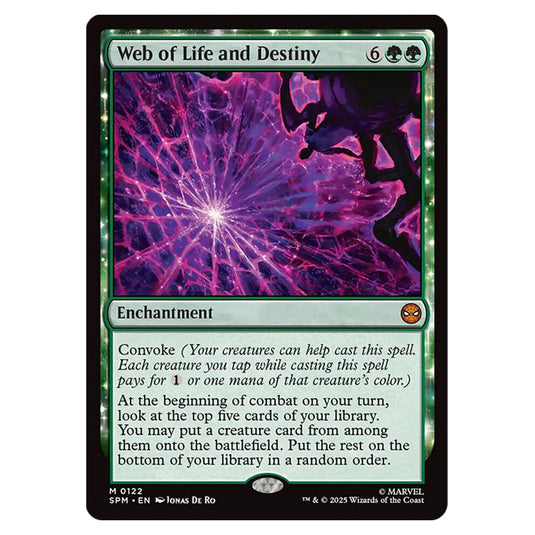 Web of Life and Destiny 0122 card from the Magic The Gathering set Marvel's Spider-Man
