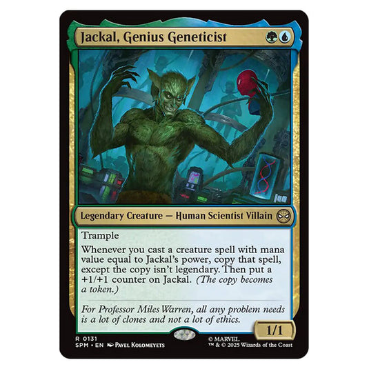 Jackal, Genius Geneticist 0131 card from the Magic The Gathering set Marvel's Spider-Man