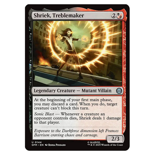 Shriek, Treblemaker 0144 card from the Magic The Gathering set Marvel's Spider-Man