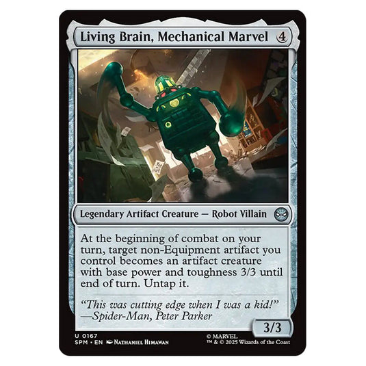 Living Brain, Mechanical Marvel 0167 card from the Magic The Gathering set Marvel's Spider-Man