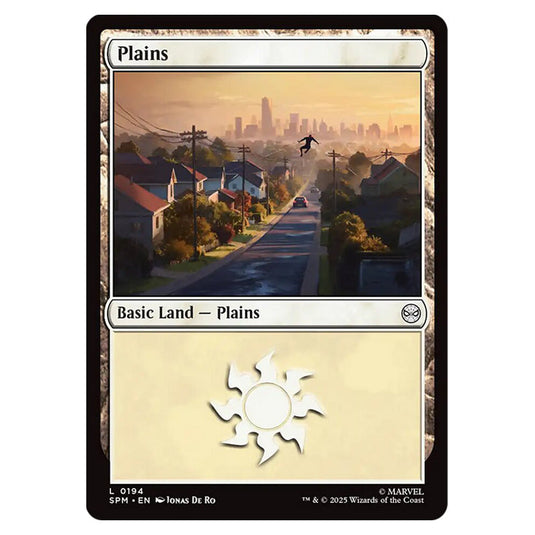 Plains 0194 card from the Magic The Gathering set Marvel's Spider-Man