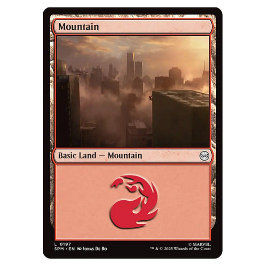 Mountain 0197 card from the Magic The Gathering set Marvel's Spider-Man