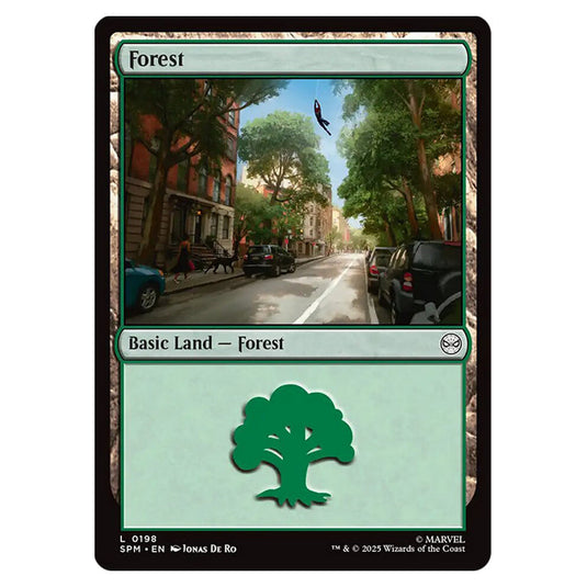 Forest 0198 card from the Magic The Gathering set Marvel's Spider-Man
