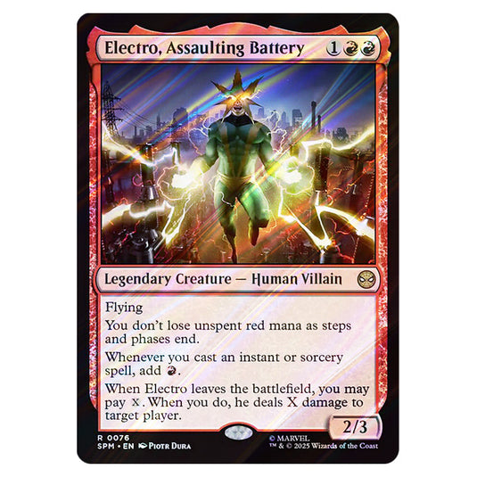 Electro, Assaulting Battery 0076 card from the Magic The Gathering set Marvel's Spider-Man