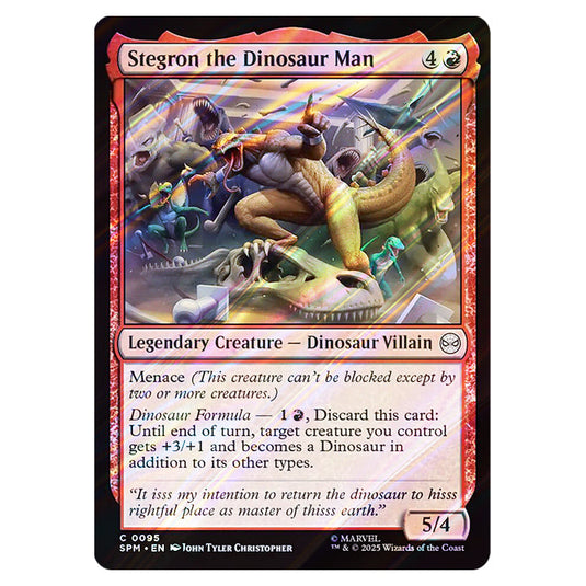 Stegron the Dinosaur Man 0095 card from the Magic The Gathering set Marvel's Spider-Man