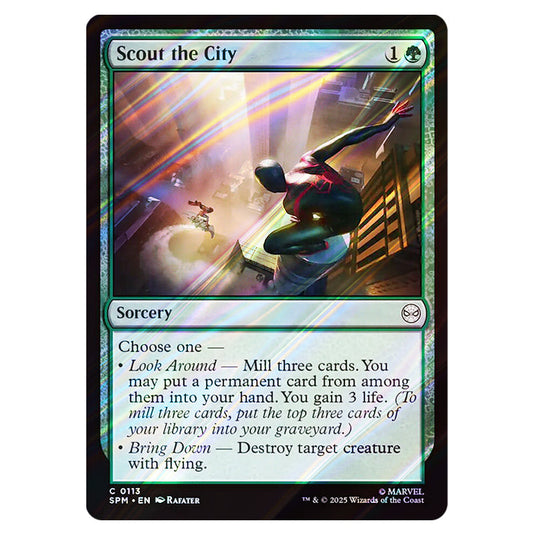 Scout the City 0113 card from the Magic The Gathering set Marvel's Spider-Man