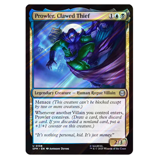 Prowler, Clawed Thief 0138 card from the Magic The Gathering set Marvel's Spider-Man