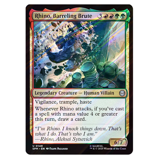 Rhino, Barreling Brute 0140 card from the Magic The Gathering set Marvel's Spider-Man