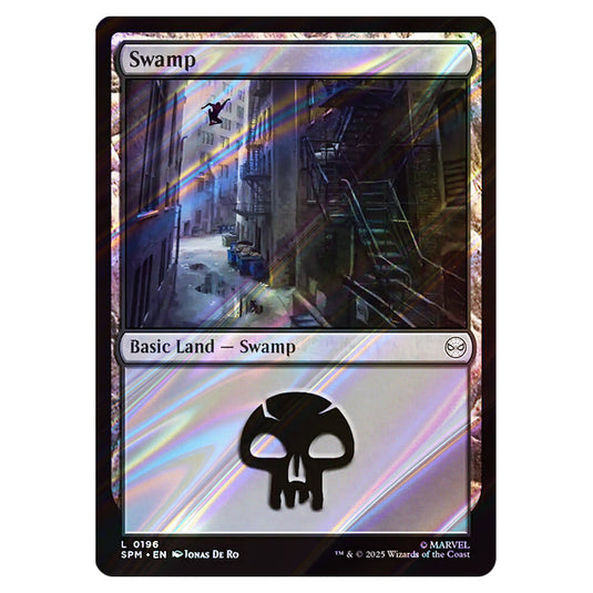 Swamp 0196 card from the Magic The Gathering set Marvel's Spider-Man