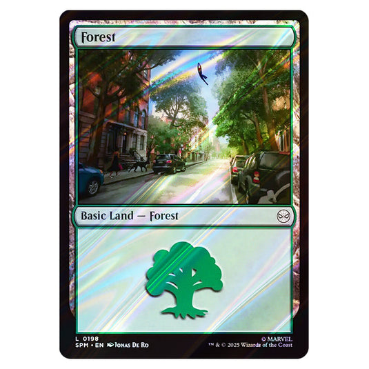 Forest 0198 card from the Magic The Gathering set Marvel's Spider-Man