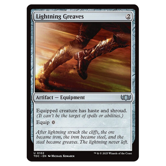 Lightning Greaves 0102 card from the Magic The Gathering set Tarkir: Dragonstorm Commander