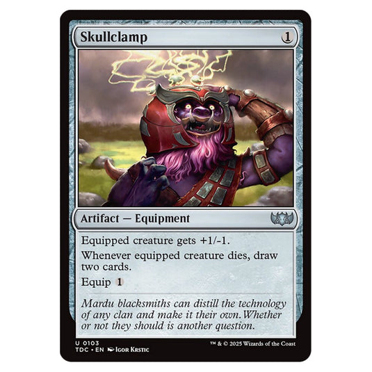 Skullclamp 0103 card from the Magic The Gathering set Tarkir: Dragonstorm Commander
