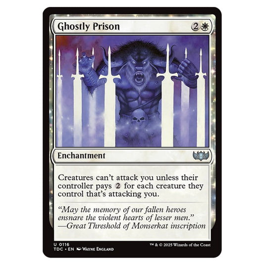 Ghostly Prison 0116 card from the Magic The Gathering set Tarkir: Dragonstorm Commander
