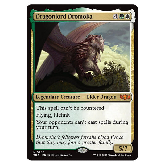 Dragonlord Dromoka 0286 card from the Magic The Gathering set Tarkir: Dragonstorm Commander