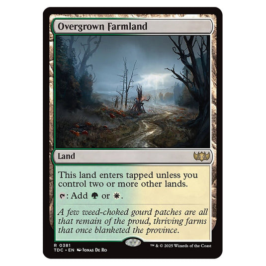 Overgrown Farmland 0381 card from the Magic The Gathering set Tarkir: Dragonstorm Commander