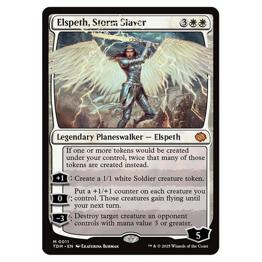 Elspeth, Storm Slayer 0011 card from the Magic The Gathering set Tarkir: Dragonstorm