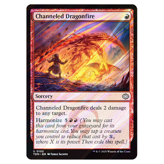 Channeled Dragonfire 0102 card from the Magic The Gathering set Tarkir: Dragonstorm