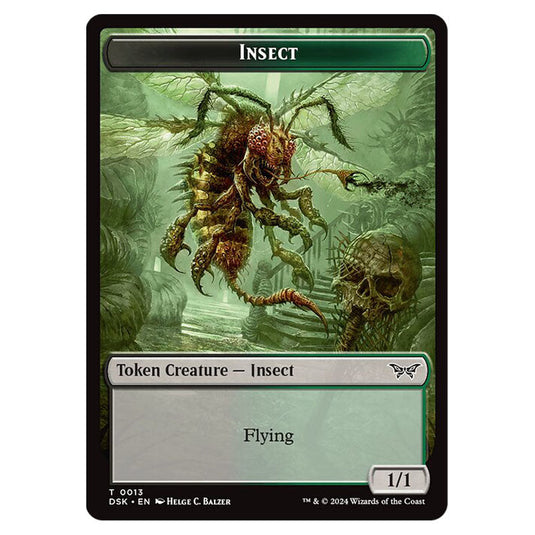 Insect Token (Black and Green 1/1 Flying) 0013 card from the Magic The Gathering set Duskmourn: House of Horror Tokens
