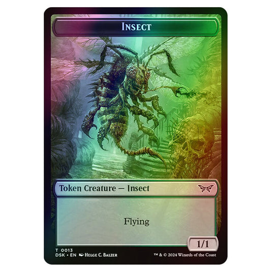 Insect Token (Black and Green 1/1 Flying) 0013 card from the Magic The Gathering set Duskmourn: House of Horror Tokens